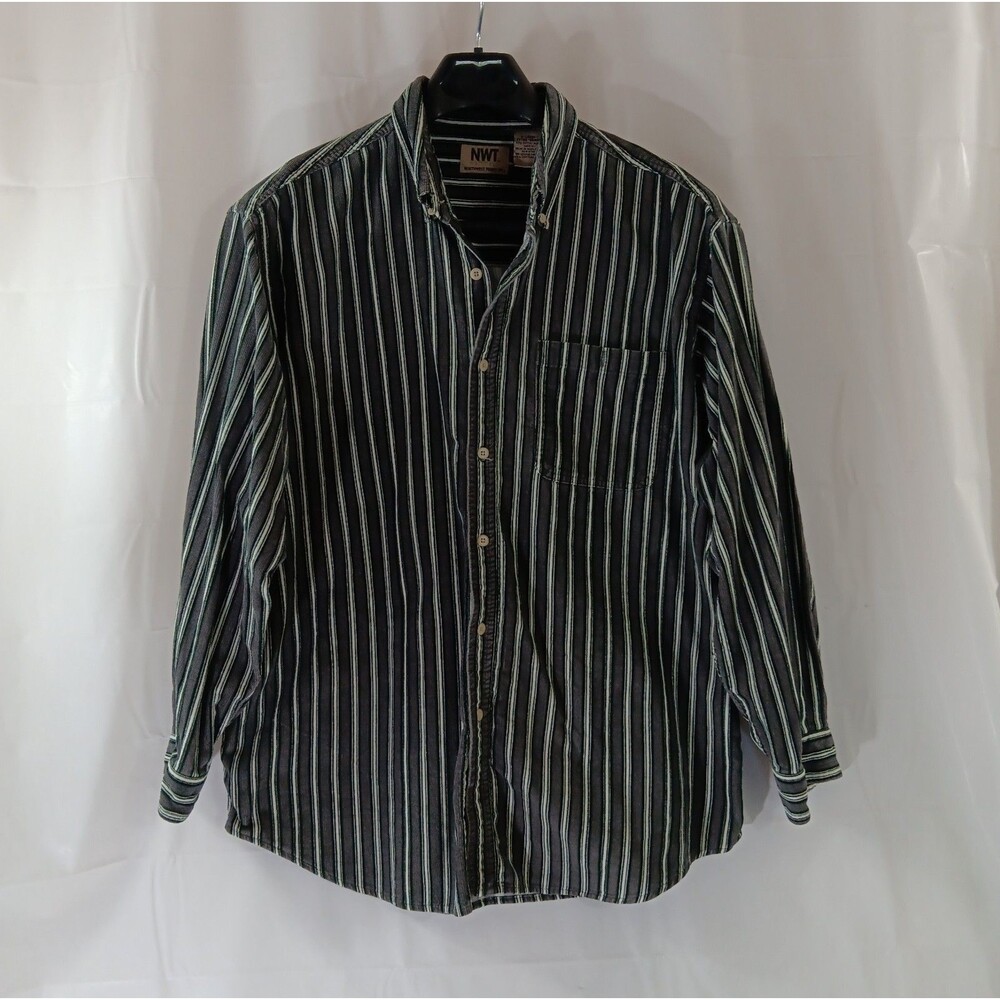 Northwest Territory Corduroy Button Front Shirt Men's Size XL Blk. White Striped